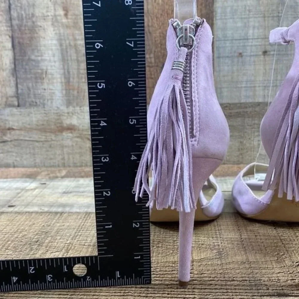 Botkier‎ New York Purple Suede Leather Tassel Slingback Heel Womens 8 Peep Toe